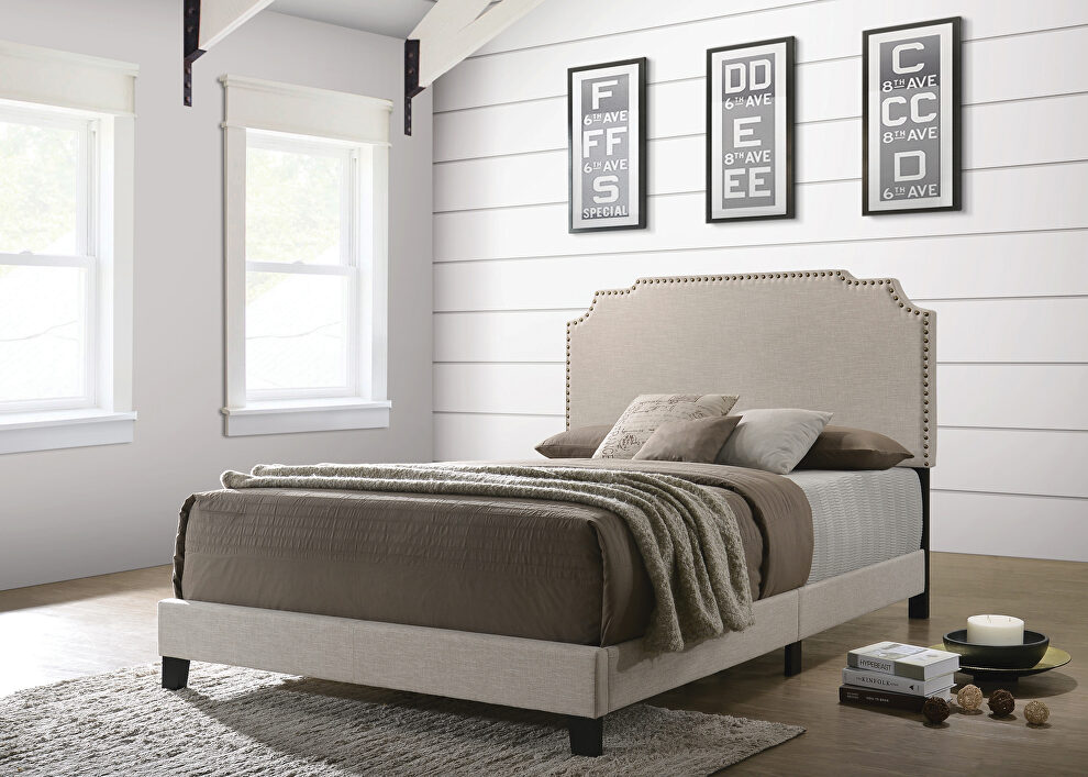 Beige fabric full bed by Coaster