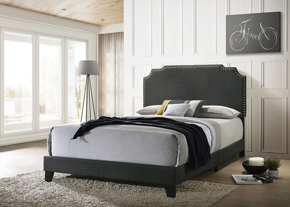 Gray fabric queen bed by Coaster
