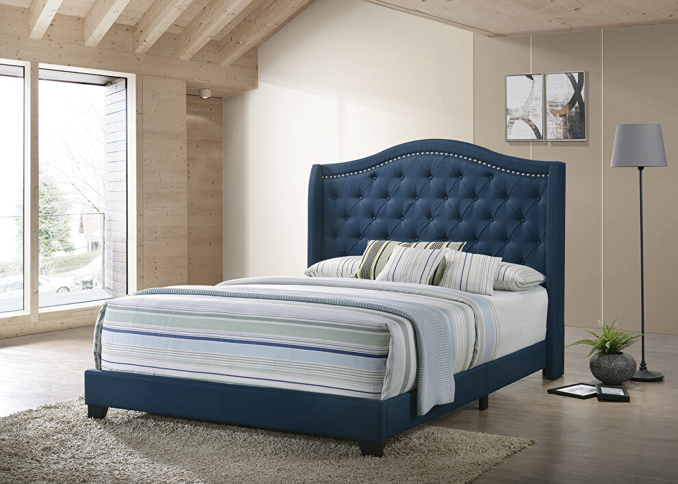 Blue fabric e king bed by Coaster