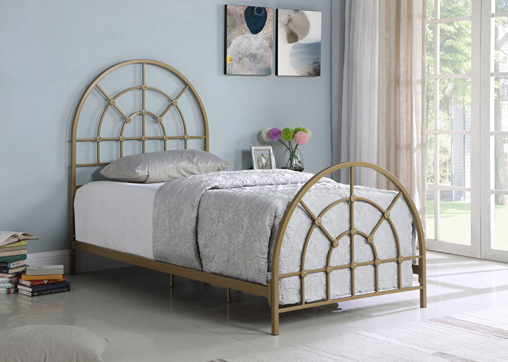 Metal twin bed in a gold powder coated finish by Coaster