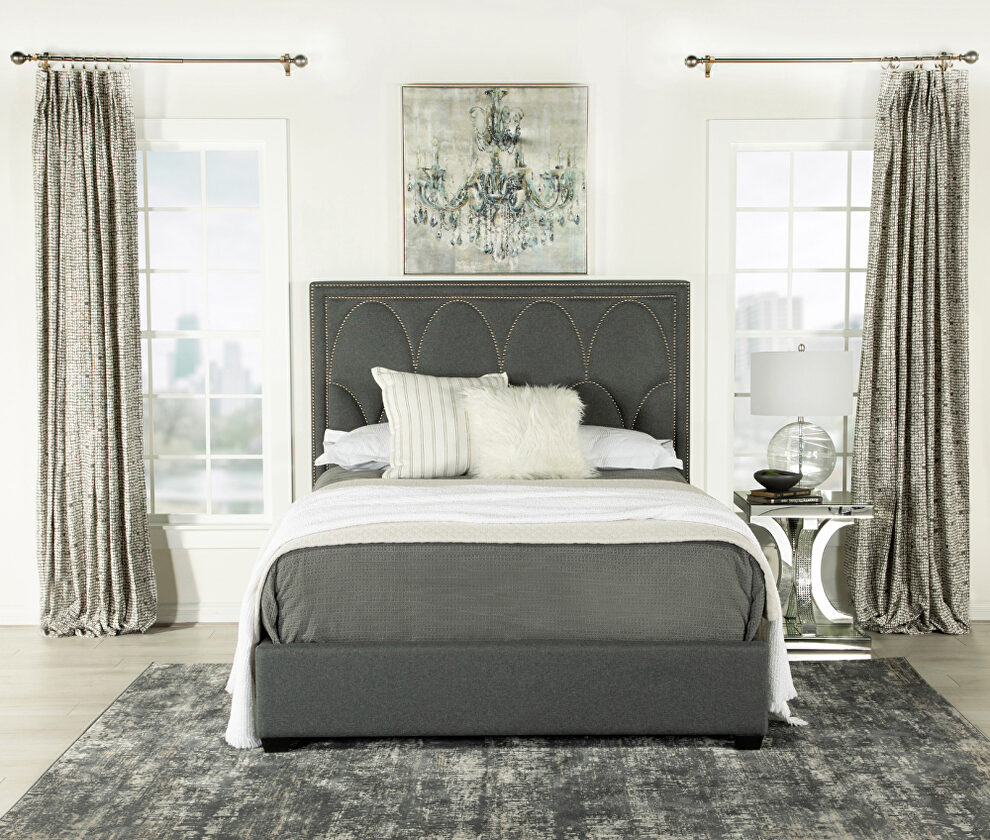 Charcoal linen-like fabric queen bed by Coaster