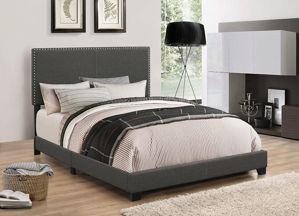 Upholstered charcoal full bed by Coaster