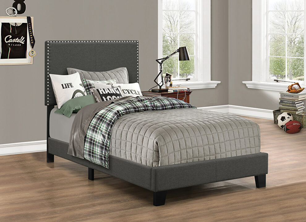 Upholstered charcoal twin bed by Coaster