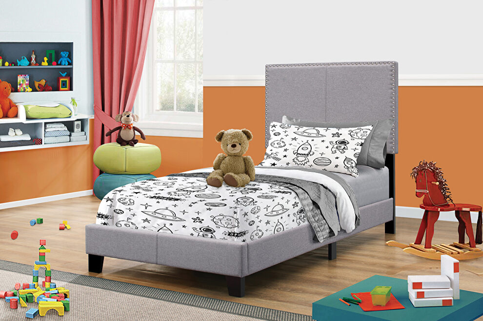 Upholstered gray twin bed by Coaster