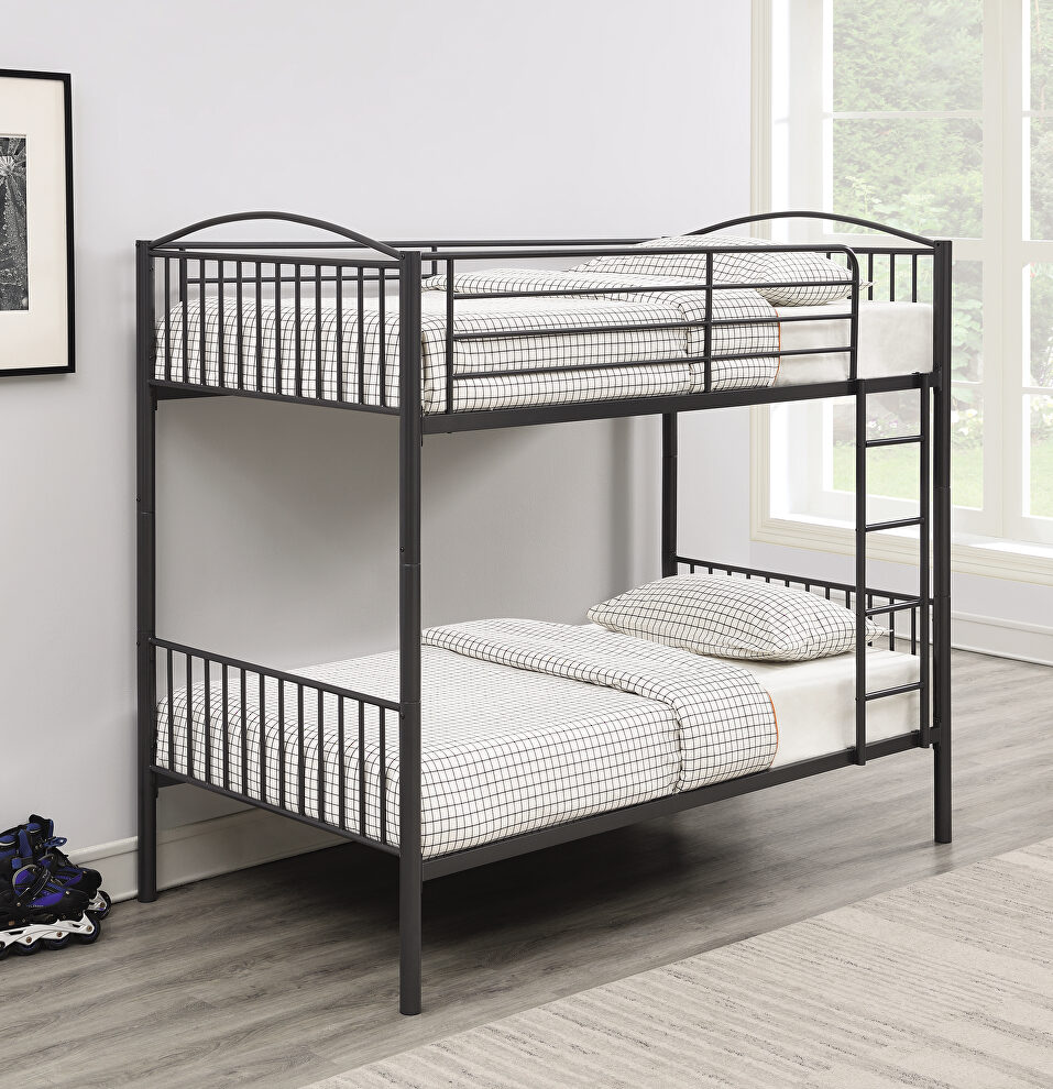 Gunmetal metal finish twin/twin bunk bed by Coaster