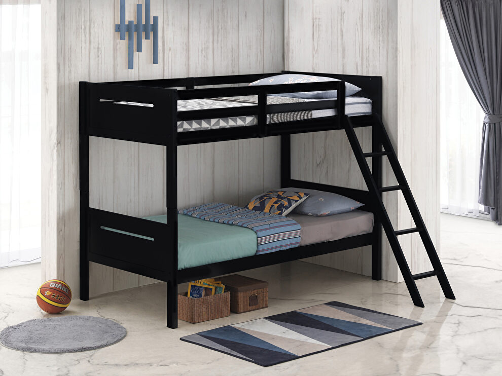 Black wood finish twin/twin bunk bed by Coaster