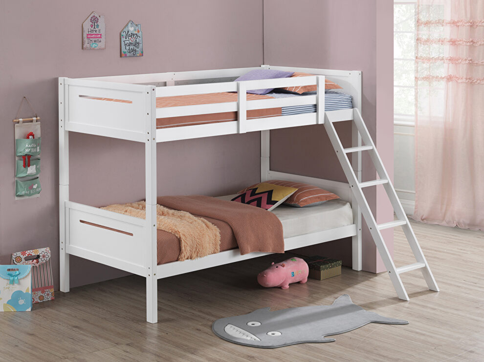 White wood finish twin/twin bunk bed by Coaster