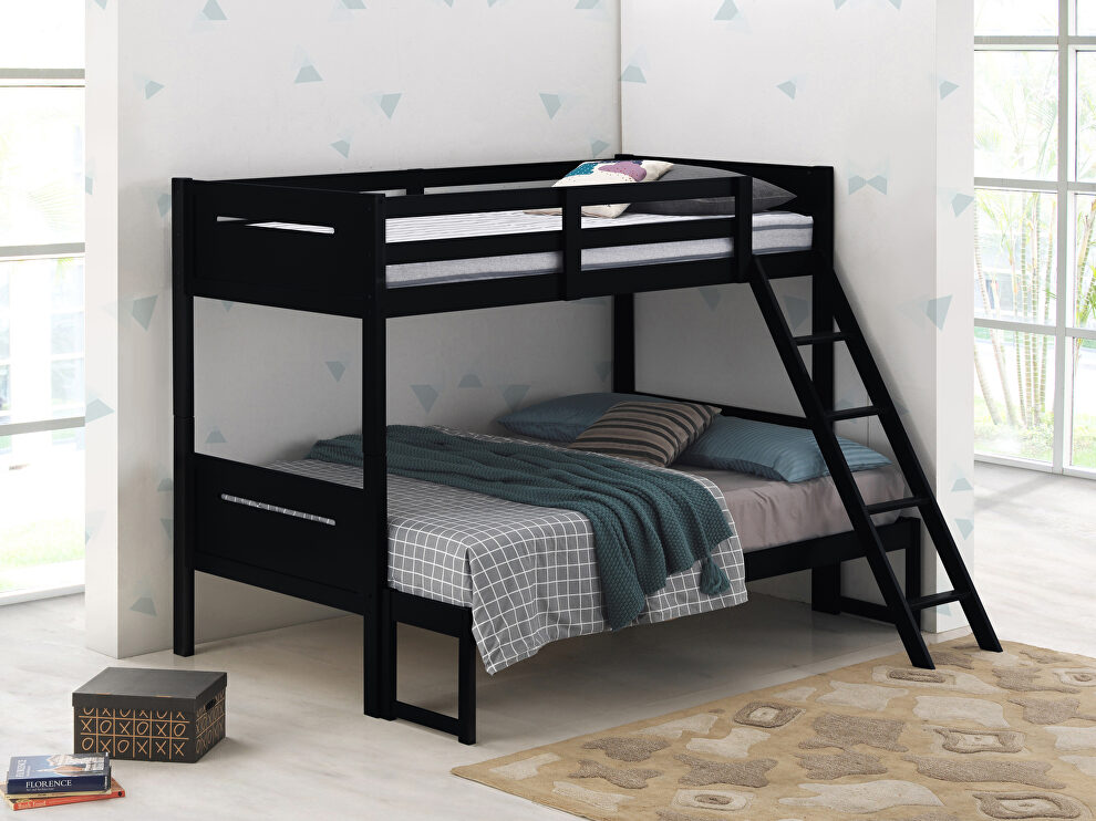 Black wood finish twin/full bunk bed by Coaster