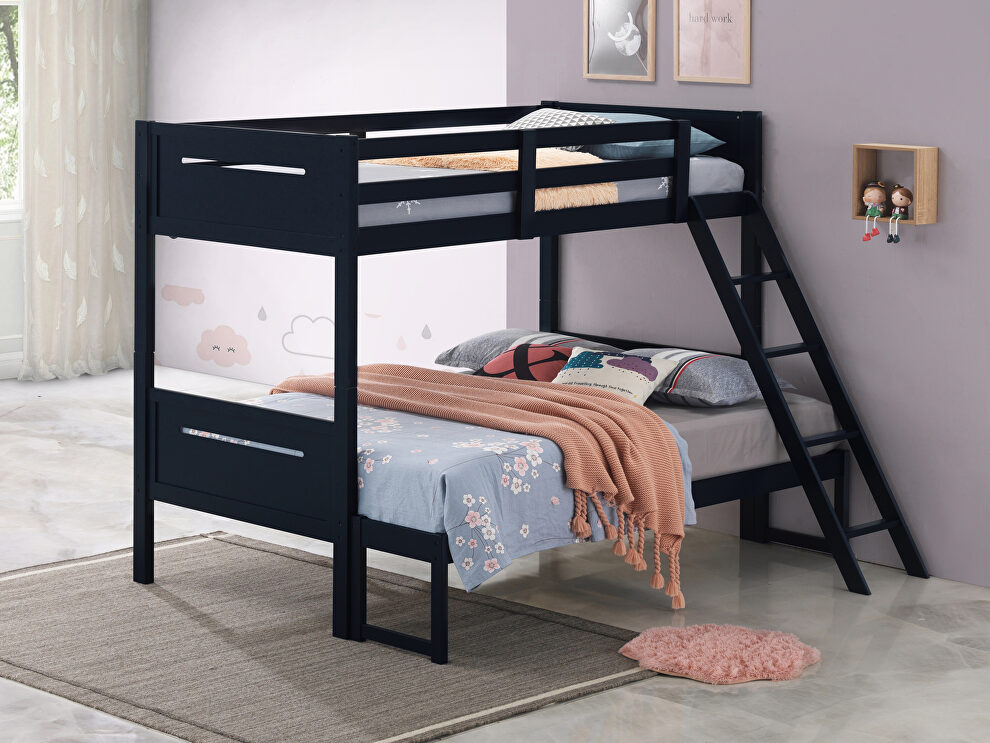 Blue wood finish twin/full bunk bed by Coaster