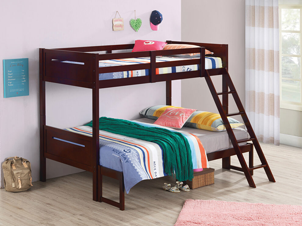 Espresso wood finish twin/full bunk bed by Coaster