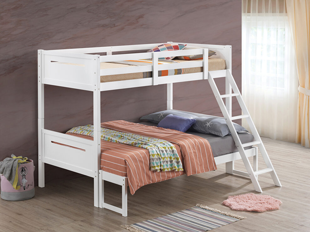 White wood finish twin/full bunk bed by Coaster