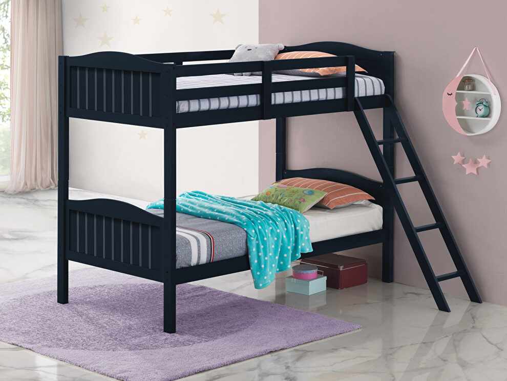 Blue wood finish twin/twin bunk bed by Coaster