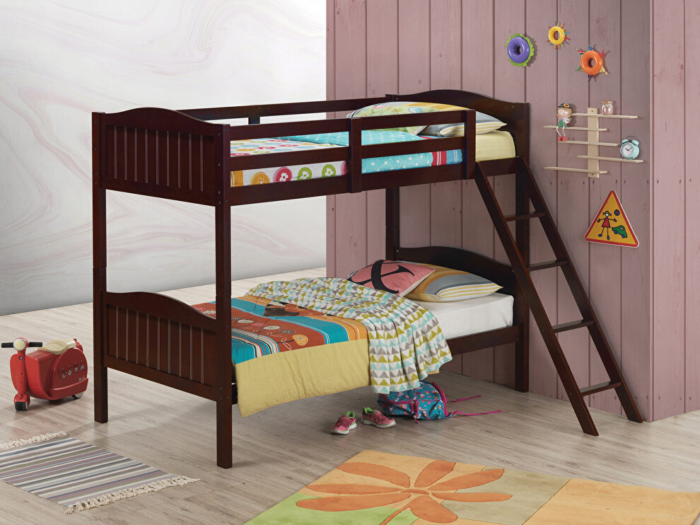 Espresso wood finish twin/twin bunk bed by Coaster