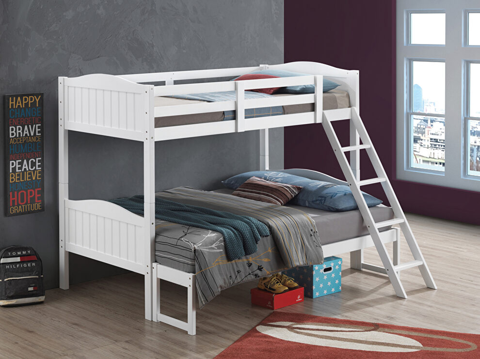 White wood finish twin/full bunk bed by Coaster