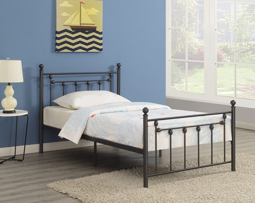 Matte gunmetal powder coated finish twin bed by Coaster