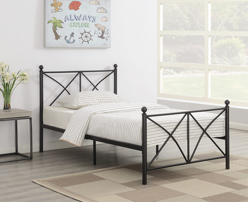 Matte black powder coated finish twin bed by Coaster