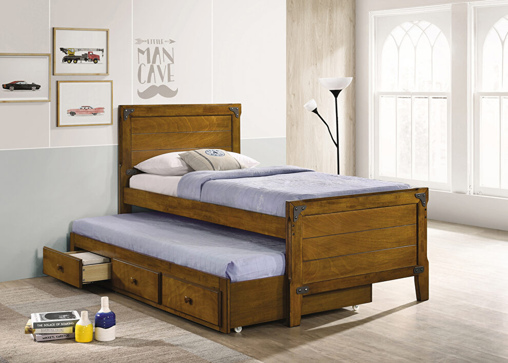 Twin bed w/ trundle in rustic honey wood finish by Coaster