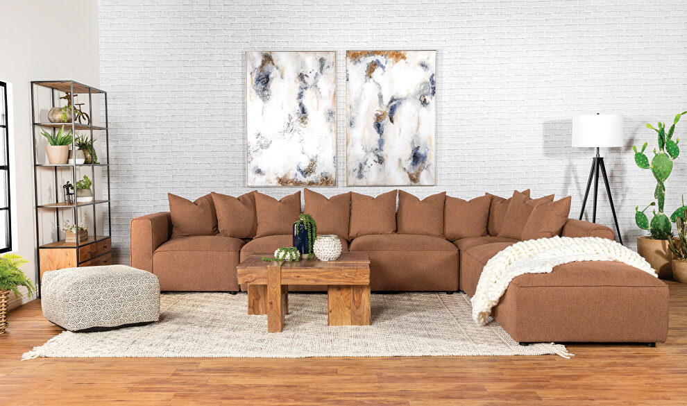 Woven fabric modular low profile 6pcs terracota sectional sofa by Coaster