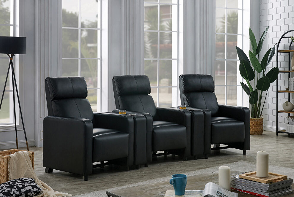 5 pc 3-seater home theater in black leatherette by Coaster