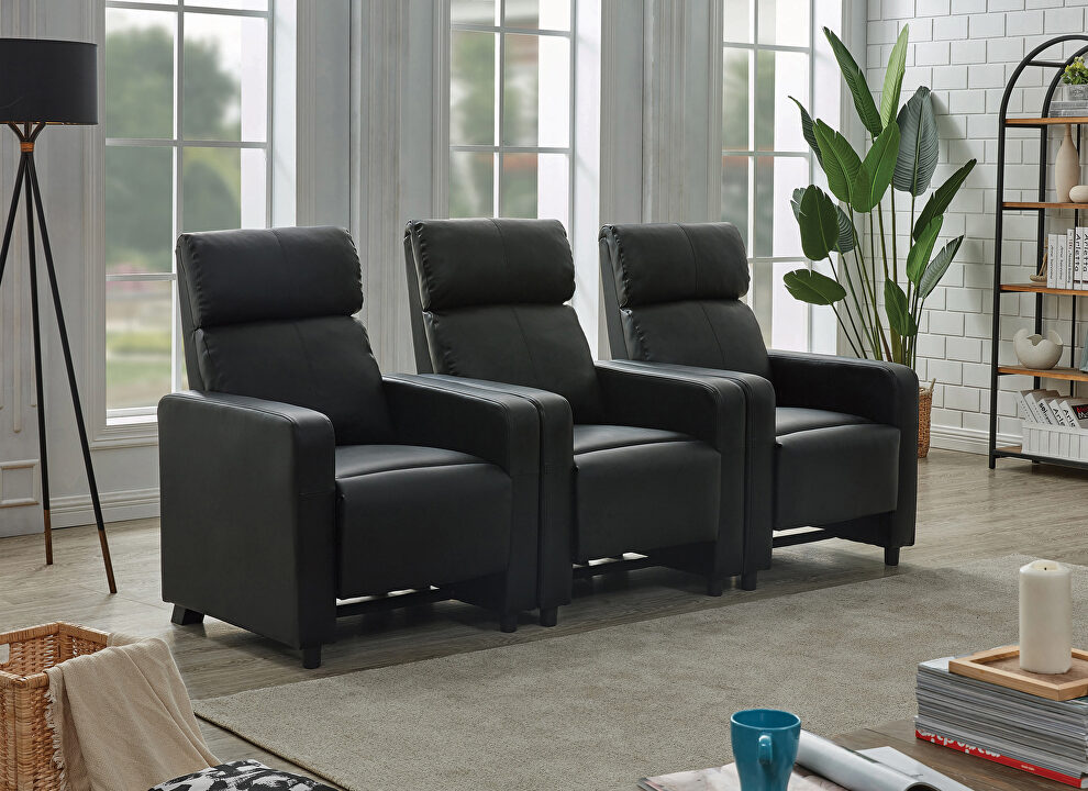 3 pc 3-seater home theater d in black leatherette by Coaster