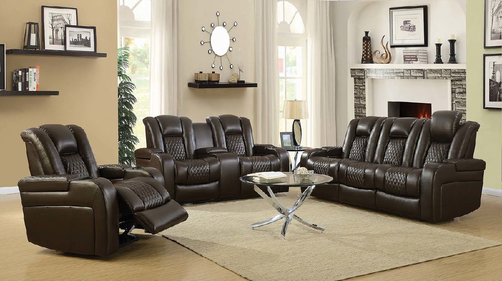 Brown power motion reclining sofa by Coaster