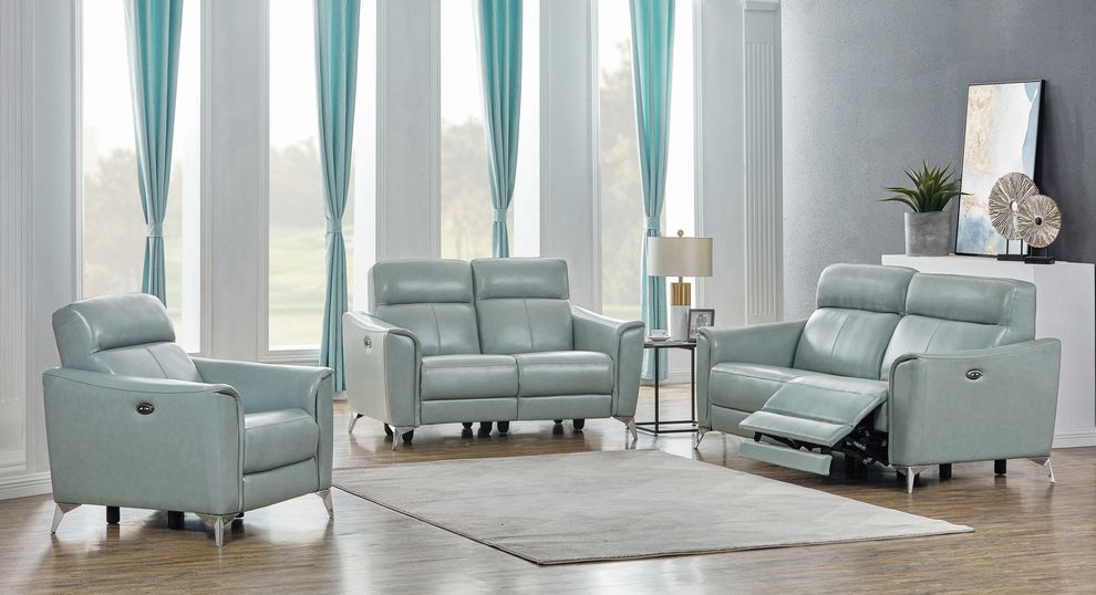 Power recliner sofa in seafoam leather / pvc by Coaster