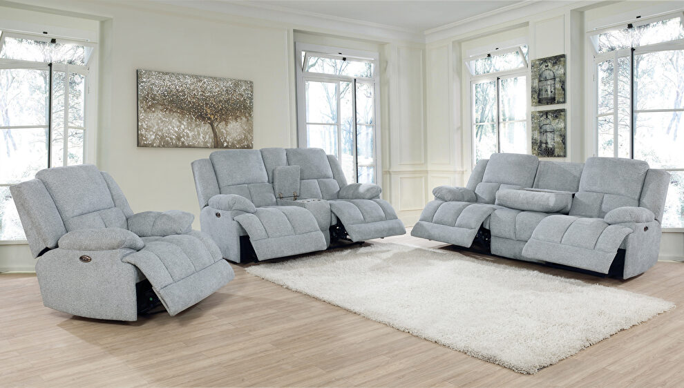 Power motion sofa upholstered in gray performance fabric by Coaster