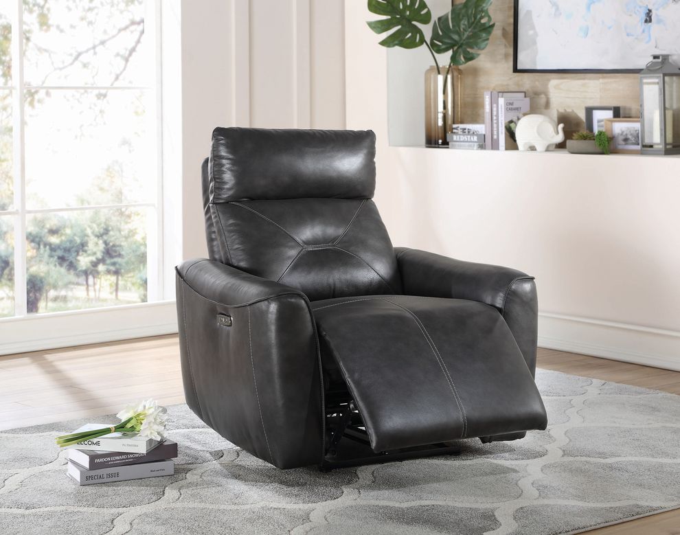 Power2 recliner chair in gray top grain leather by Coaster