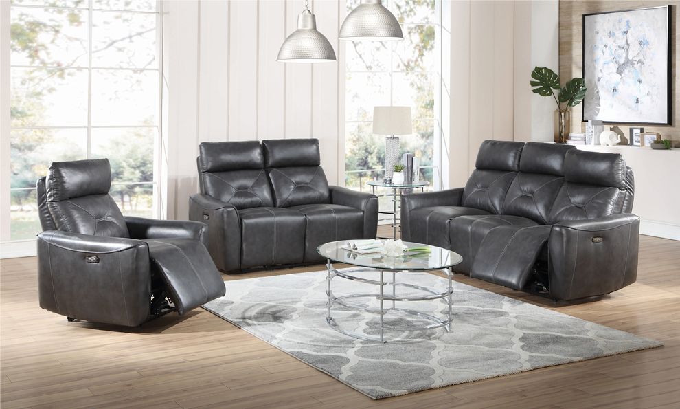Gray top grain leather power2 sofa by Coaster
