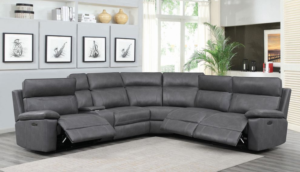 6 pc power2 sectional in gray breathable leatherette by Coaster