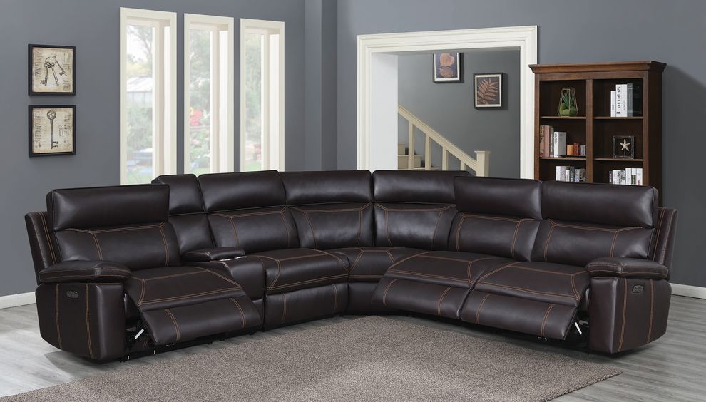 6 pc power2 sectional in brown breathable leatherette by Coaster