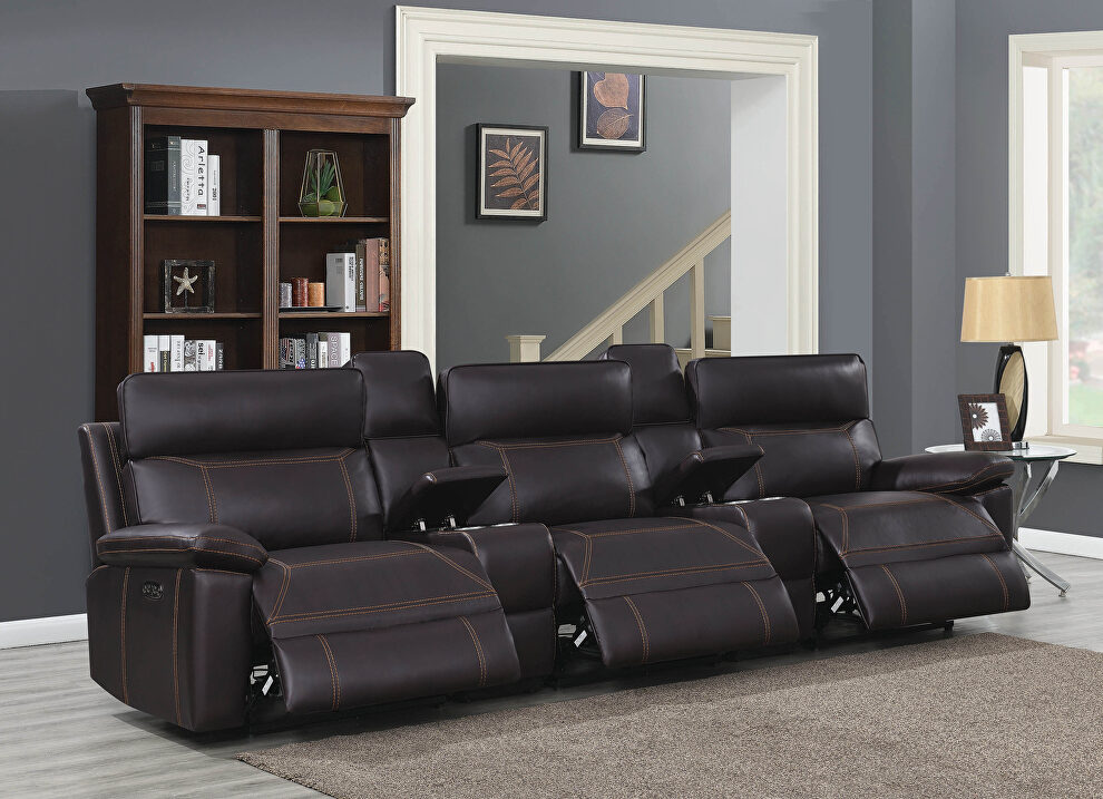 5 pc power2 home theater in brown performance-grade leatherette by Coaster