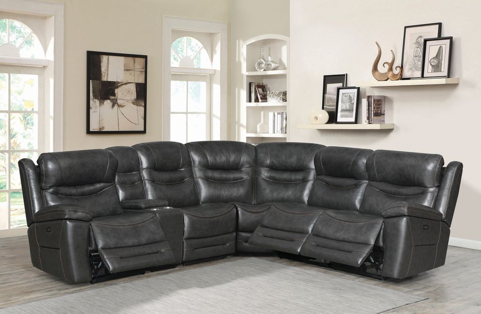 6 pc power2 sectional sofa in charcoal leather / pvc by Coaster