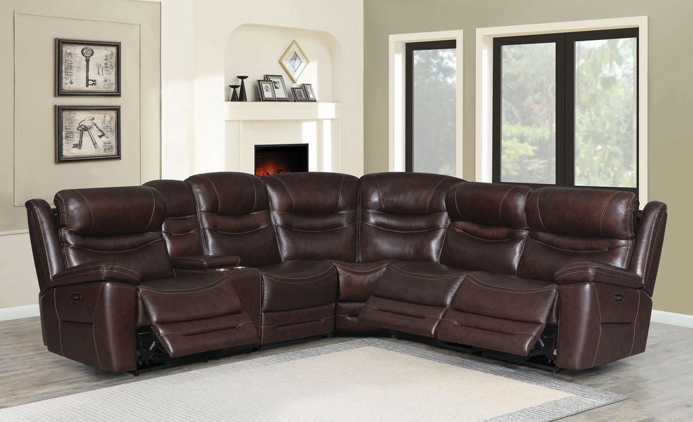6 pc power2 sectional in brown leather / pvc by Coaster