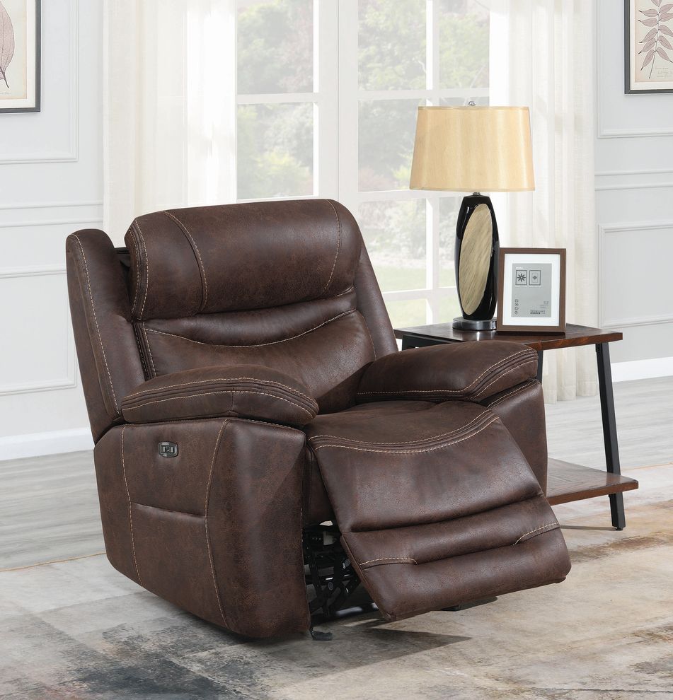 Power2 glider recliner in chocolate faux suede by Coaster