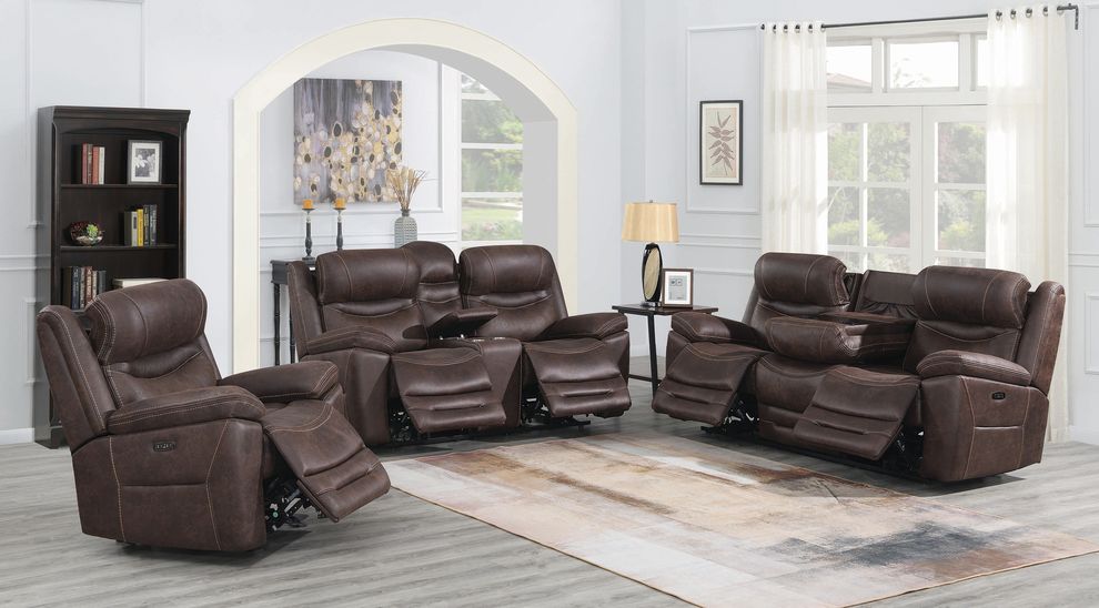 Power2 sofa in chocolate faux suede by Coaster