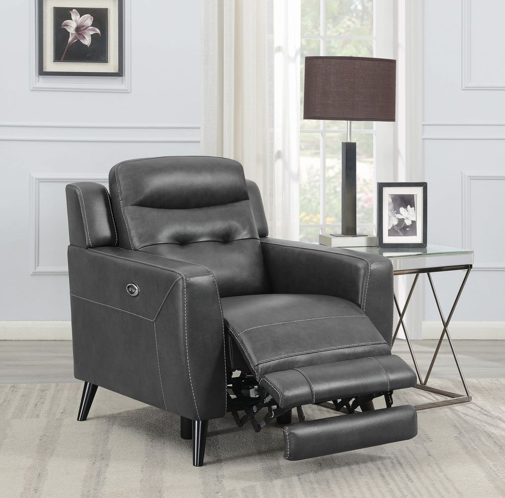 Power recliner in black leather / pvc by Coaster