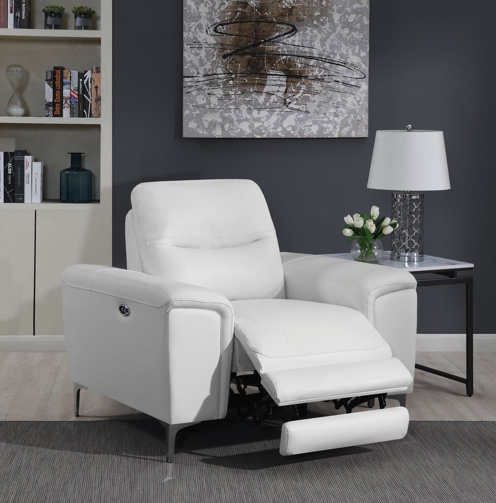 Power recliner chair in white top grain leather / pvc by Coaster