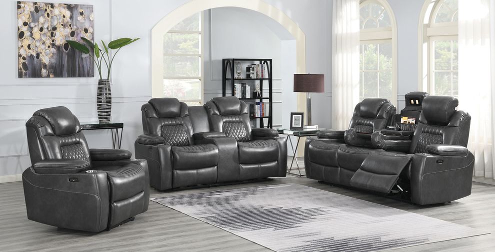 Power2 sofa in charcoal gray top grain leather by Coaster