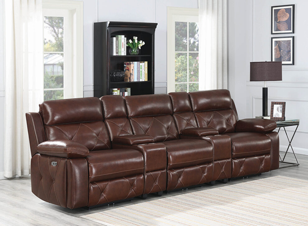 5 pc power2 home theater in chocolate brown top grain leather by Coaster