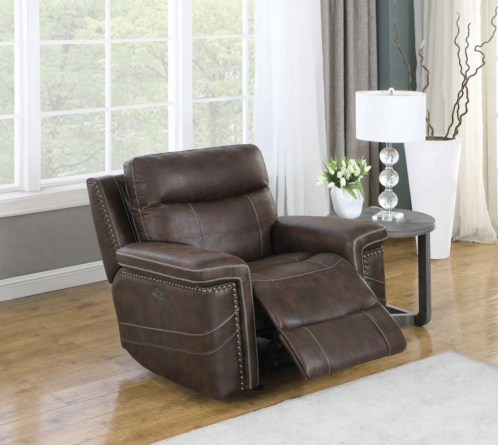 Power2 glider recliner in suede fabric by Coaster