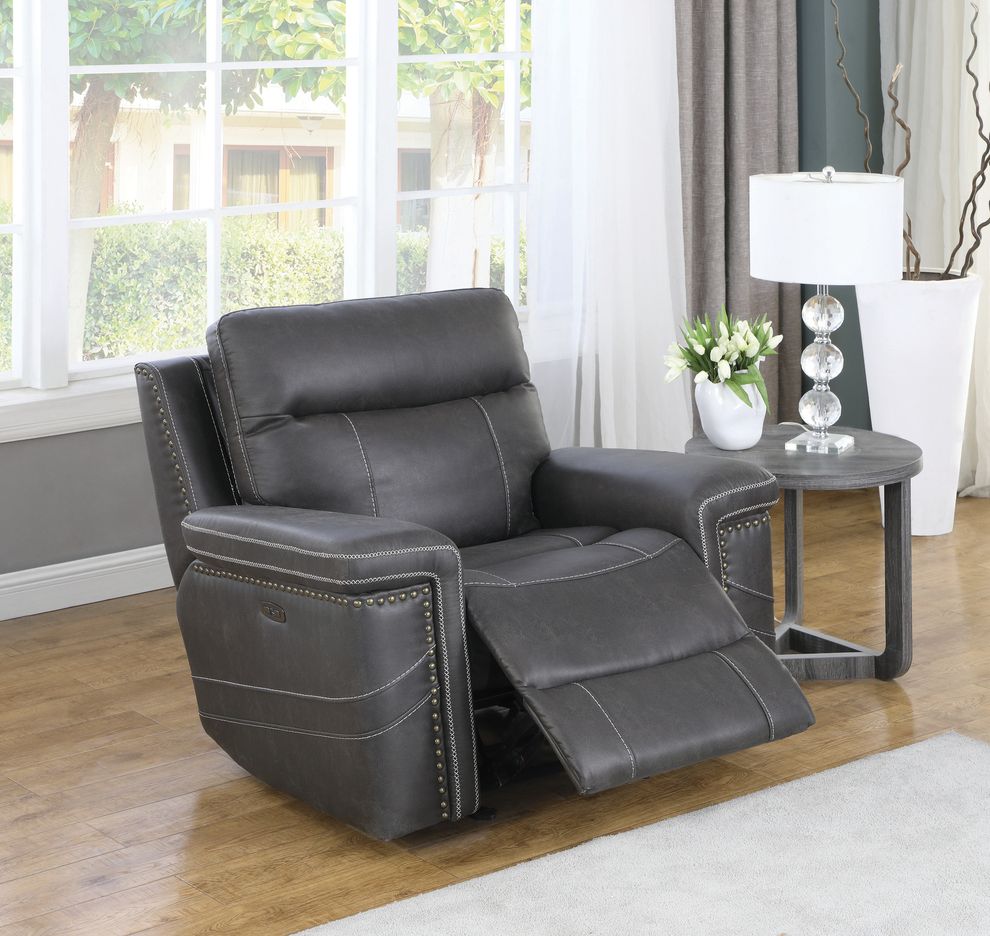 Power2 glider recliner in charcoal performance suede by Coaster
