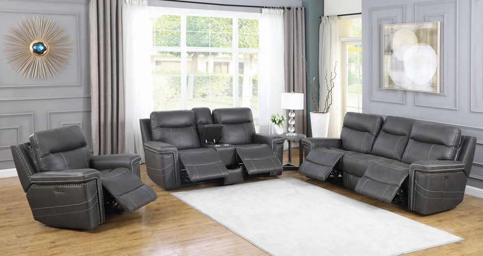 Power2 sofa in charcoal performance fabric by Coaster