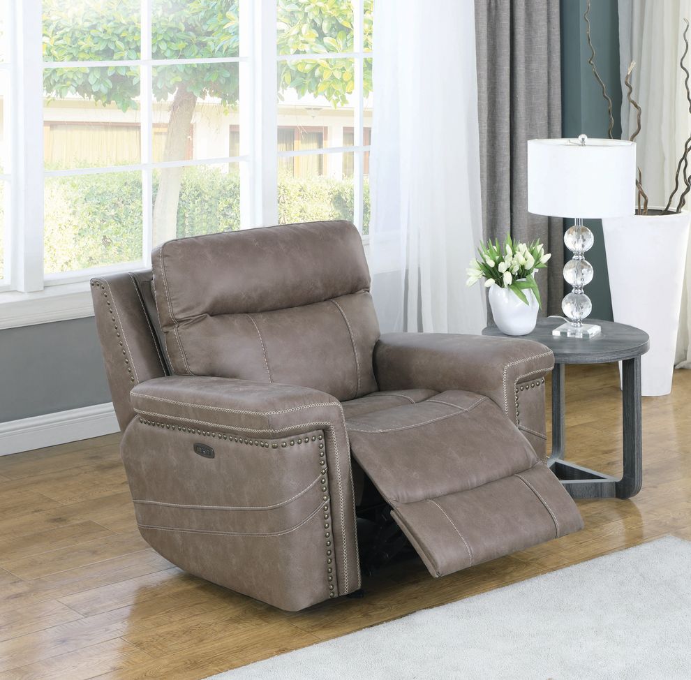 Power2 glider recliner in taupe suede fabric by Coaster