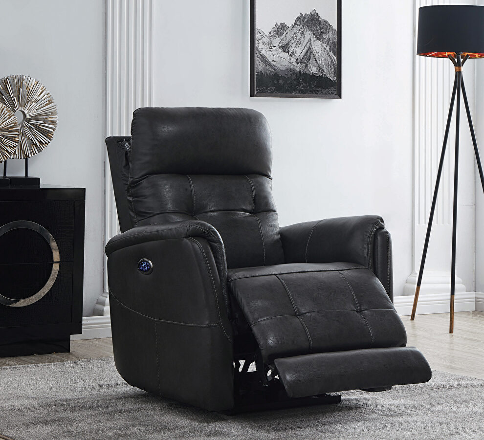 Power3 recliner upholstered in charcoal top grain leather by Coaster