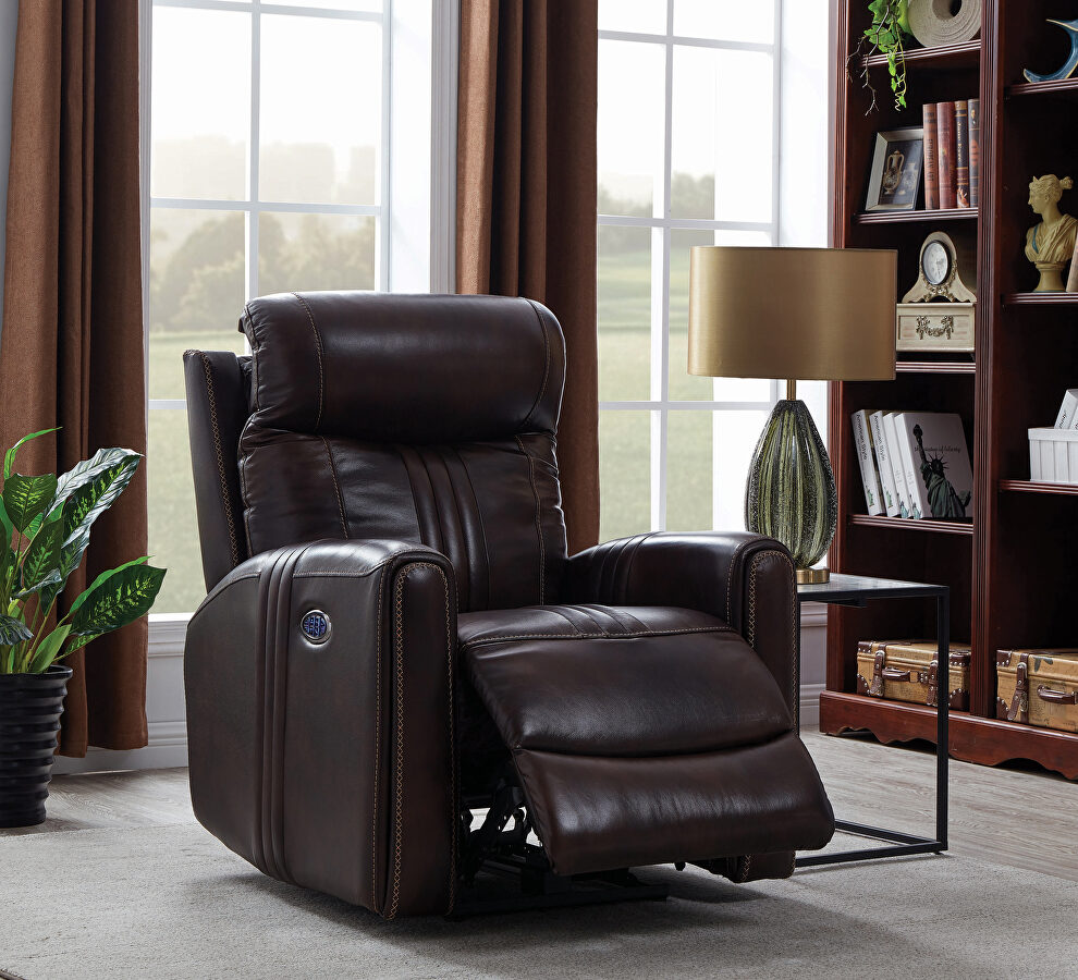 Power3 recliner upholstered in brown top grain leather by Coaster