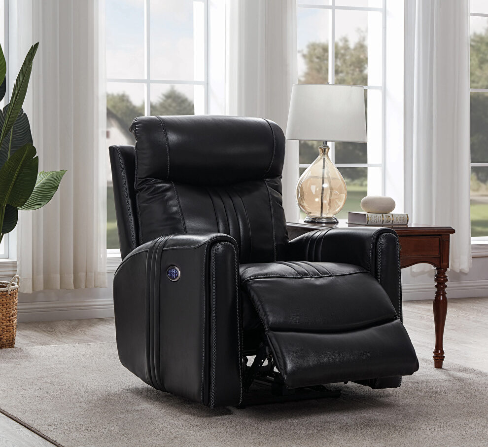 Power3 recliner upholstered in black top grain leather by Coaster
