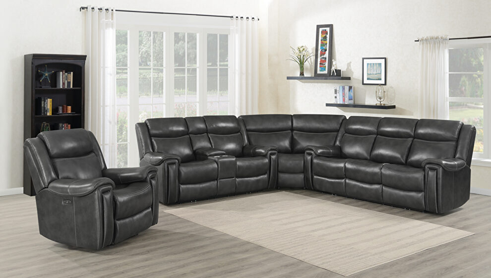 3 pc dual power charcoal top grain leather sectional by Coaster