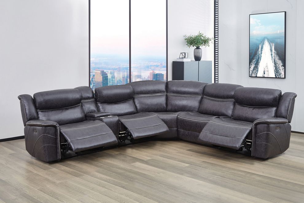 6 pc power2 sectional in charcoal faux suede by Coaster
