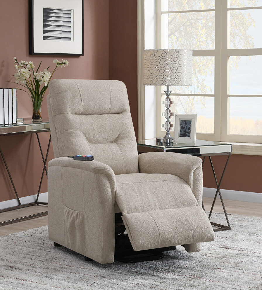 Power lift massage chair in light taupe by Coaster